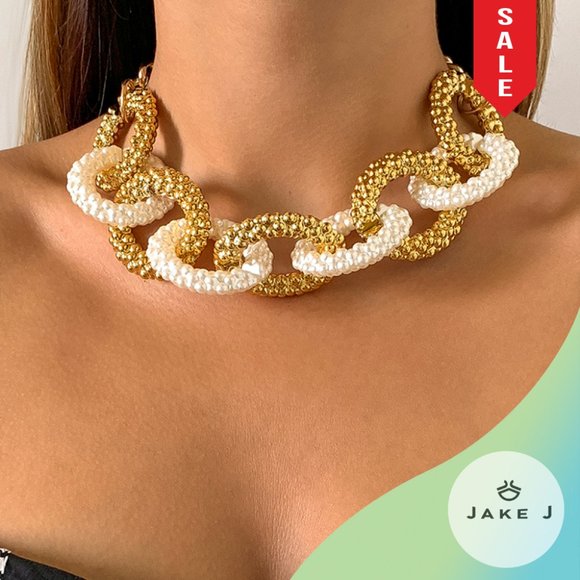 🍑Statement Chunky Chain Acrylic & Alloy Necklace One Size - Picture 1 of 7